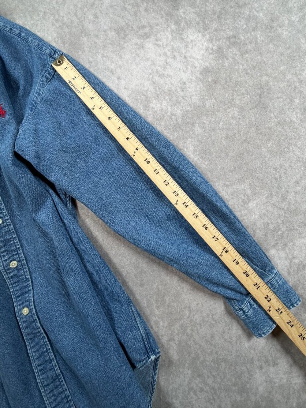 Ralph Lauren Mens Medium Denim Shirt Blue Blaire Red Pony Button Down Vintage - Picture 10 of 10